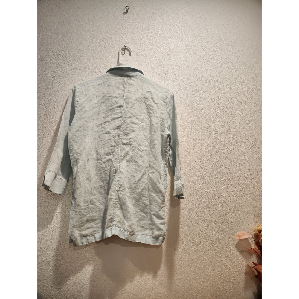 Lands' End Linen Shirt Women's Size 6 Long Tunic Button Up 100% Linen Blue - Picture 8 of 9